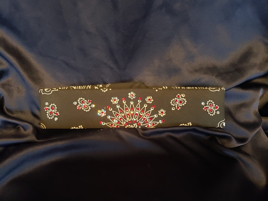 Narrow Black Paisley Bandana With Red and Diamond Clear