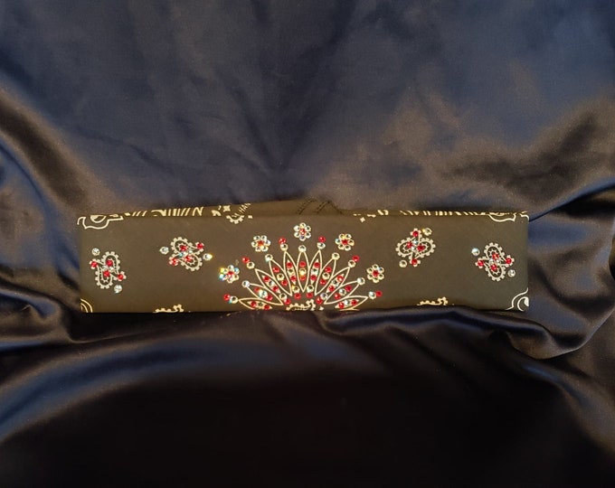 Narrow Black Paisley with Red and Diamond Clear Swarovski Crystals (Sku2067)