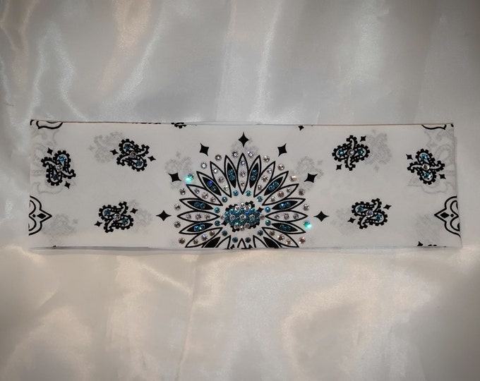 White Paisley with Turquoise and Diamond Clear Swarovski Crystals (Sku2009)