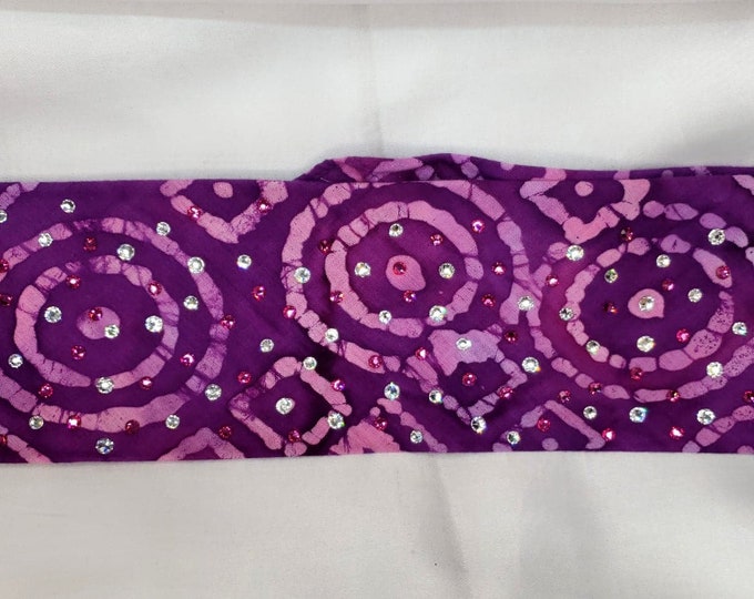 Purple and Pink Shapes Bandana with Fuchsia and Diamond Clear Austrian Crystals (Sku9930)