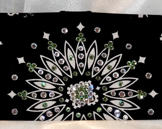 Black Paisley Bandana With Peridot and Diamond Clear Austrian Crystals (Sku1933)