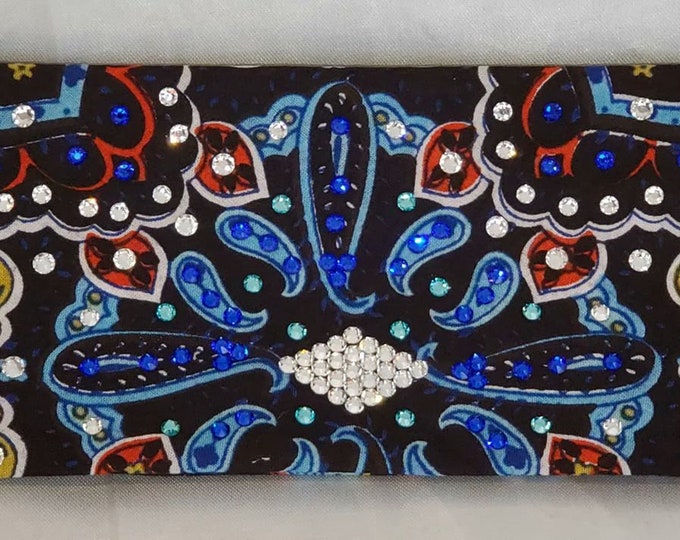 Blue Indian Design Bandana with Blue, Turquoise and Diamond Clear Austrian Crystals (Sku1406)