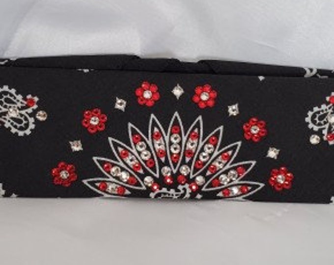 Narrow Black Bandana With Red and Diamond Clear Swarovski crystals (Sku2063)