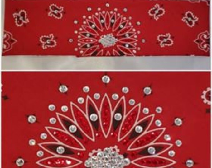 Red Paisley Bandana with Red and Diamond Clear Austrian Crystals (Sku2105)