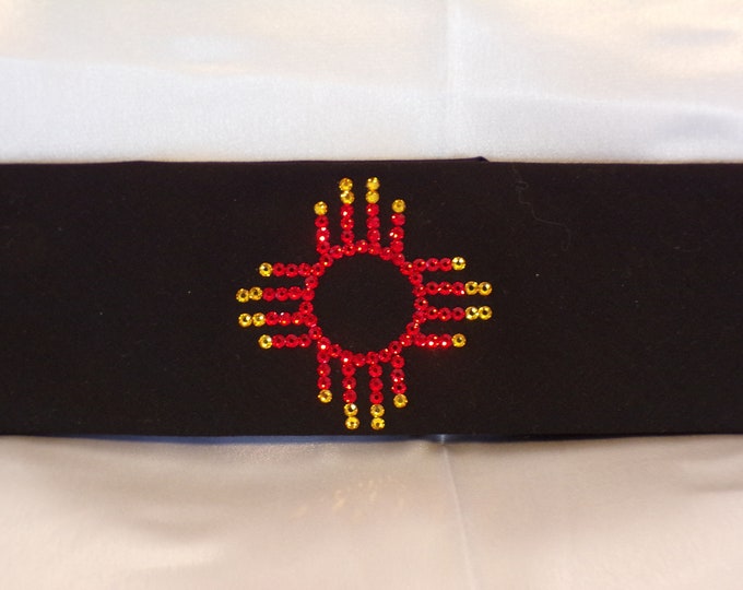 Zia on Black Bandana with Red and Fire Opal Austrian Crystals (Sku9713)