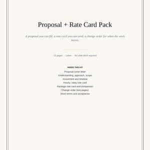 Printable Proposal Template PDF | Rate Card Pack Freelancer Letter Size Instant Download | Scope Change Order
