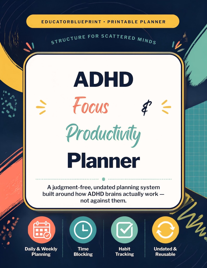 ADHD Focus Planner | Undated Daily Weekly Productivity System (PDF ...