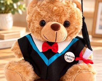 Personalized Graduation Teddy Bear, Custom Bear with Name & Year, Graduation Gift for High School, College and University