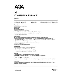 2026 AQA AS-nivå datavetenskapsprov 1 provuppgift
