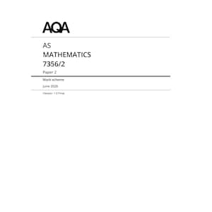 Könnte beinhalten: Ein weißes Dokument mit schwarzem Text, der AQA, AS MATHEMATICS, 7356/2, Paper 2, Mark scheme, June 2026 und Version: 1.0 Final lautet. Der Text ist mit horizontalen Linien gegliedert, die den Titel von den Dokumentdetails trennen.
