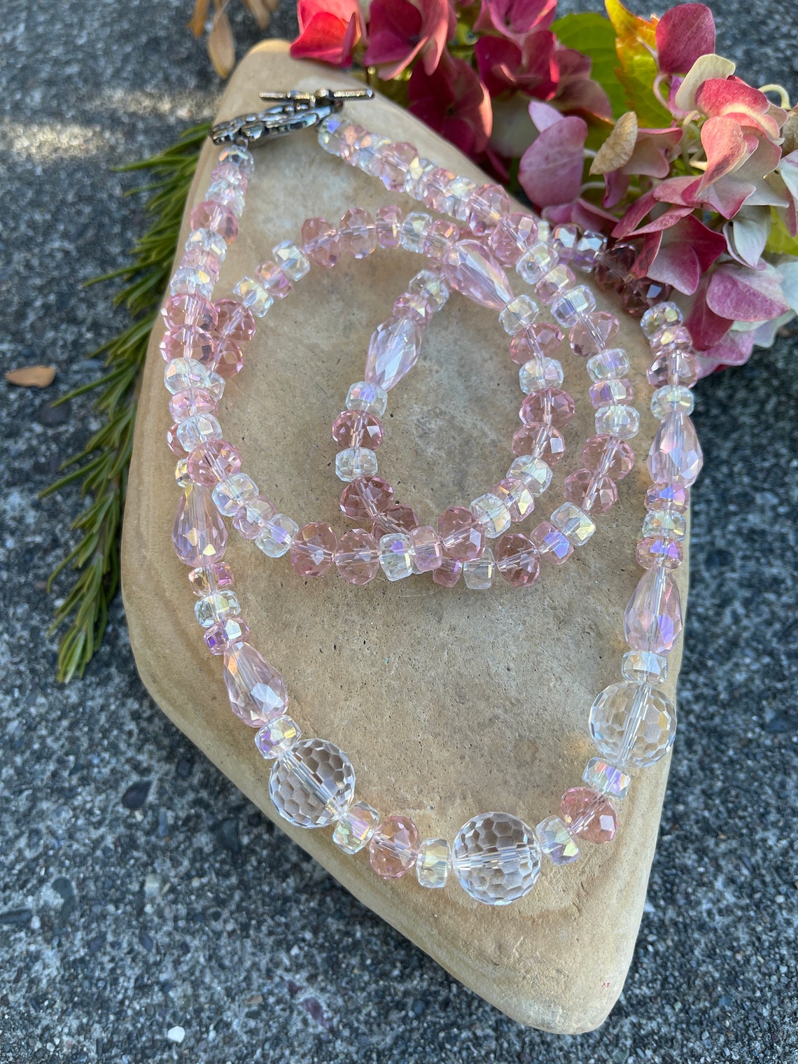 PINK CRYSTAL NECKLACESophisticated Soft Pink & Clear Crystal Etsy