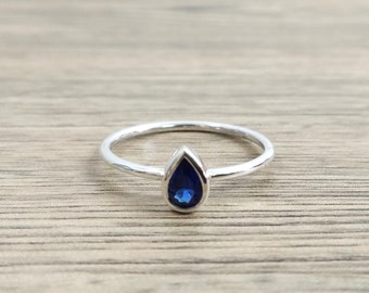 Personalized Birthstone Rings-Teardrop Pear shaped Gemstone Sterling Silver Stackable Plain Band Ring, Birthstone Stacking Ring Size2-15