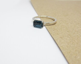 London Blue Topaz octagon 7x5mm. Simply Outstanding Stackable flat band Ring Sterling Silver  Size 2-15 December Birthstone