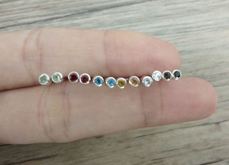 Personalized Birthstone Stud Earrings2mm Natural Gemstone Etsy
