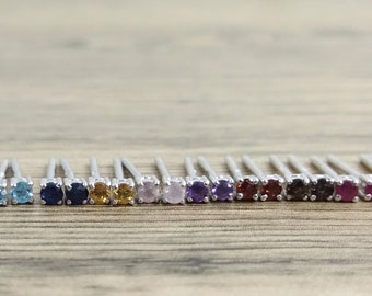 Personalized Birthstone Earrings-2mm Natural Gemstone Sterling Silver Tiny Stud Earrings, Prongs setting, Rhodium/Gold/Rose gold plated