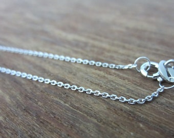 Sterling Silver 1mm Drawn Cable Chain 16 Inch - Rhodium Plated, Nickel Free, tiny chain, small chain, thin chain
