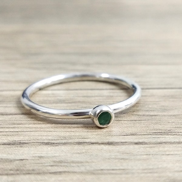 Personalized Birthstone Rings Tiny 2mm Round Gemstone Sterling Silver ...