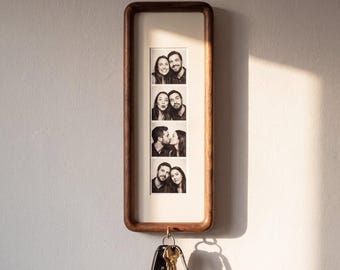 Photo Strip Frame Key Holder, Minimalist Walnut Wood Key Hanger, Custom Photo Booth Keepsake, Entryway Decor, Boyfriend Gift, New Home