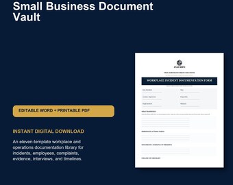 Small Business Document Vault | 11 Editable HR and Operations Templates
