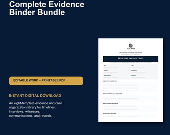 Complete Evidence Binder Bundle | 8 Editable Case Record Templates