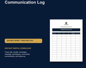 Communication Log Template | Editable Contact and Conversation Tracker
