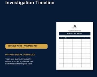 Investigation Timeline Template | Editable Case Event Tracker