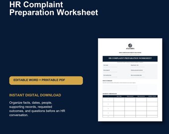 HR Complaint Preparation Worksheet | Workplace Documentation Template