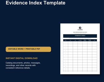 Evidence Index Template | Document and File Tracking Log