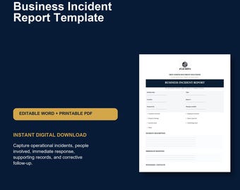 Business Incident Report Template | Editable Word and Printable PDF