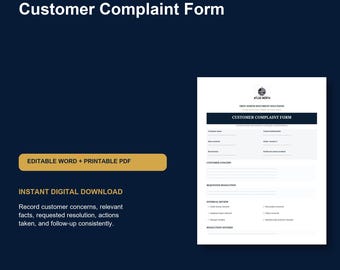 Customer Complaint Form Template | Editable Business Record PDF