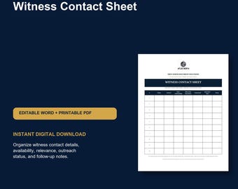 Witness Contact Sheet Template | Editable Investigation Tracker