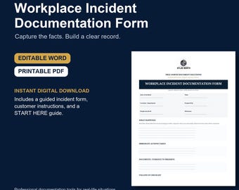 Workplace Incident Documentation Form | Editable Word & Printable PDF Template