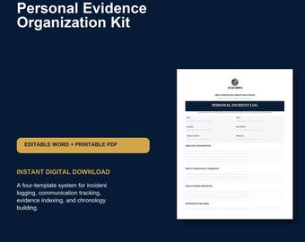 Personal Evidence Organization Kit | 4 Editable Documentation Templates