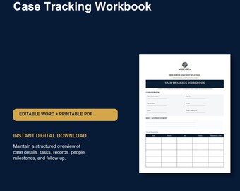 Case Tracking Workbook Template | Editable Investigation Organizer