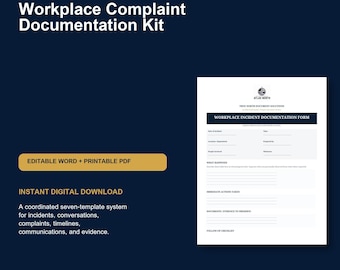 Workplace Complaint Documentation Kit | 7 Editable Record Templates