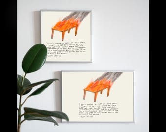 Poster rivoluzionario con tavolo in fiamme, decorazione murale