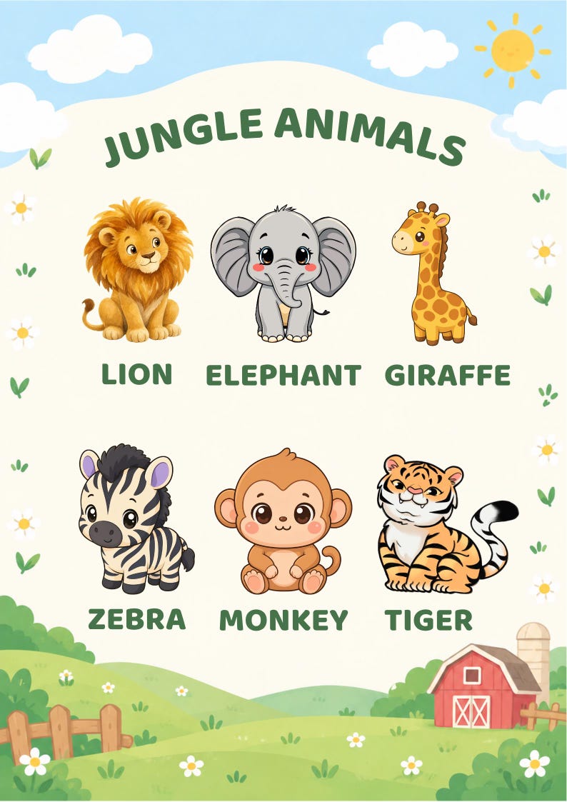 7 Animal Learning Posters Bundle, A2 Nursery Wall Art (digital Download ...