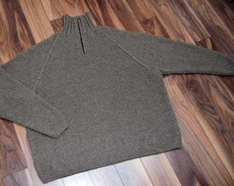 Qiviut Sweater for men or women "Pyramid Mountain", hand knit in seed stitch and turtle neck, plus zipper - MADE TO ORDER