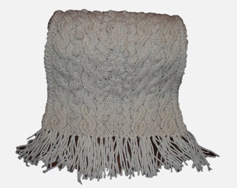 Scarf for ladies/women, hand knit in pure baby alpaca with cables and bobbles "Promise Island" - MADE TO ORDER