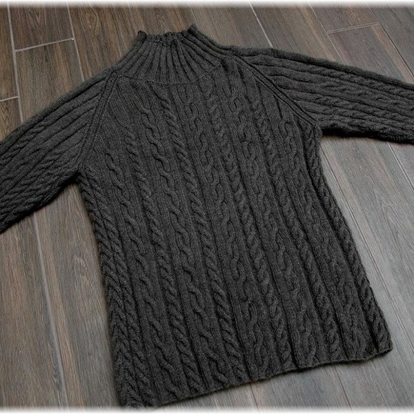 Qiviut Sweater for men or women "Whistler Mountain", hand knit (under down of muskox) with cables and turtle neck - MADE TO ORDER