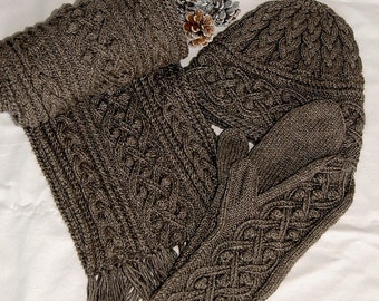 Pure Qiviut Luxury: Scarf, Hat , Mittens Set/Combo "Mayne Island", hand knit in pure undyed qiviut (underdown of the muskox) - MADE TO ORDER