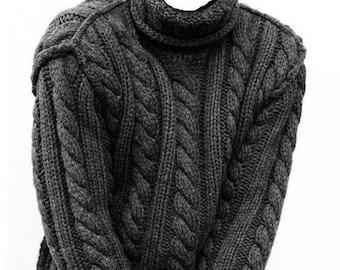 Pure Cashmere Sweater for Men, hand knit in soft cashmere with cables and turtle neck MADE TO ORDER