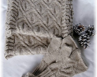 Infinity Scarf and Fingerless Mittens-Set "Catala Island", knit in Baby Alpaca-Mulberry Silk blend - MADE TO ORDER