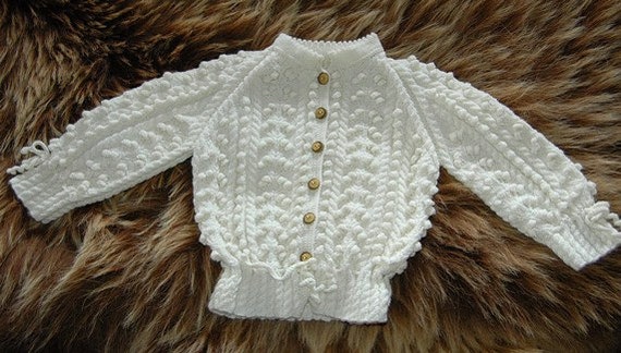 Hand knit cardigan with cables and bobbles for little girls, Austrian Trachten style - READY TO SHIP