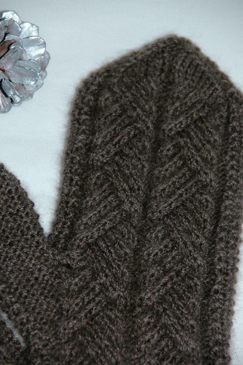 Qiviut Mittens for women or men Hernando Island handknit in pure qiviut muskox underdown with cable pattern MADE TO ORDER image 4