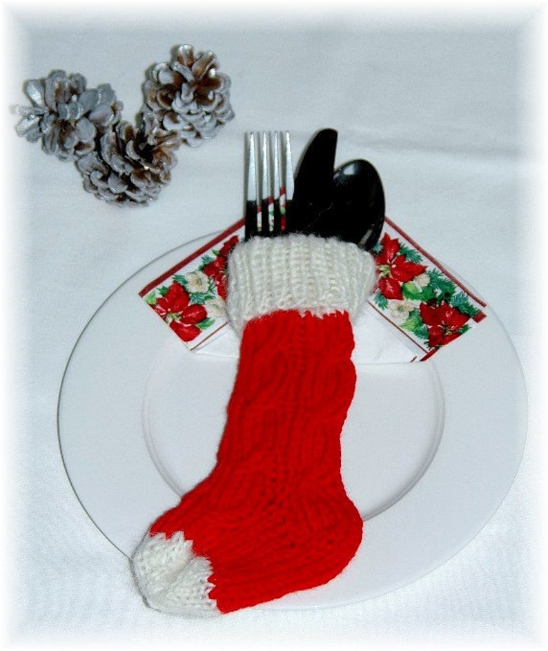 Knit Mini Christmas Stockings Flatware Holder Cutlery Holder Etsy