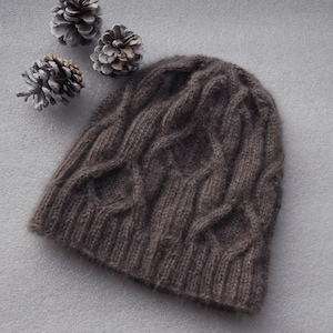 Handknit Hat for men/women in pure qiviut (underdown of the muskoxen) with cables &quot;Forrest Island Short&quot; - MADE TO ORDER