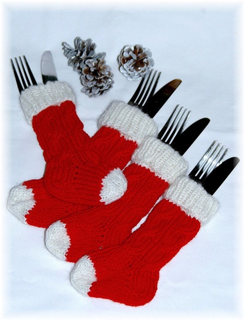 Knit Mini Christmas Stockings Flatware Holder Cutlery Holder Etsy