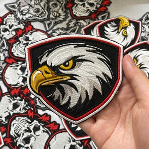 Custom Embroidered Patch Bald Eagle Head Shield, American Bird Iron On Sew On Hook and Loop Badge, Wildlife Jacket Backpack Gift