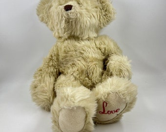 Russ Haley TEDDY BEAR plush stuffed animal toy Tan Love Embroidered Foot 14”